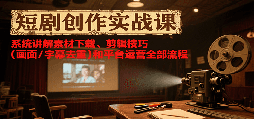 短剧创作实战课，系统讲解素材下载、剪辑技巧（画面/字幕去重）和平台运营全部流程-中创项目网