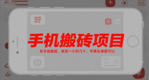 手机搬砖项目，有手就能做，亲测一小时几十，苹果安卓都可以-中创项目网