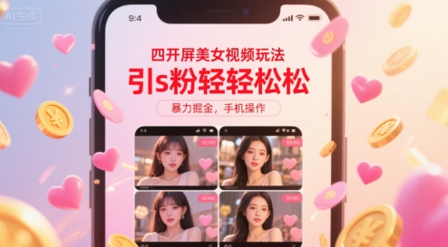 四开屏美女视频玩法，引s粉轻轻松松，暴力掘金，手机操作【揭秘】-中创项目网