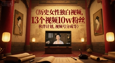 历史女性独白视频，13个视频10w粉丝，伙伴计划，视频号分成等-中创项目网