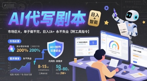 AI代写剧本，市场巨大，单子做不完，日入1k+ 永不失业【附工具指令】-中创项目网