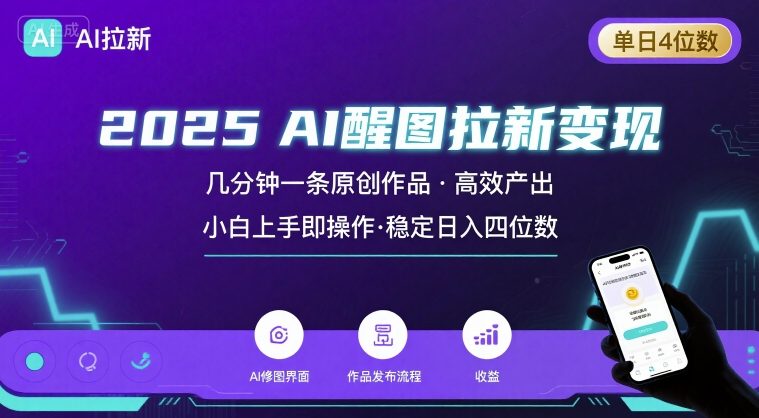 2025最强AI醒图拉新，几分钟一条原创作品，单日收入4位数，小白也能上手操作-中创项目网