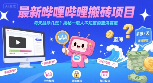 最新哔哩哔哩上B站搬砖项目，每天能挣几张？揭秘一般人不知道的蓝海赛道-中创项目网