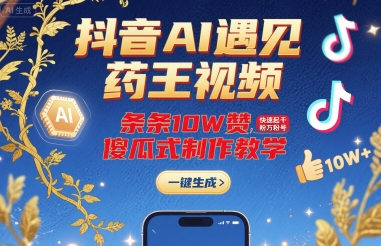 抖音AI遇见药王视频，条条10W赞，快速起千粉万粉号，傻瓜式制作教学-中创项目网