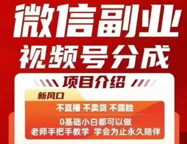 微信副业视频号分成，不直播 不卖货 不露脸，三五分钟即可完成一条作，每日收益几十、几张不等-中创项目网