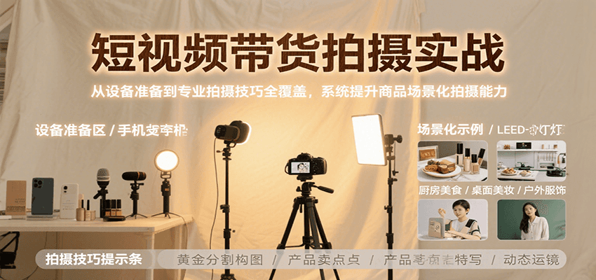 短视频带货拍摄实战，从设备准备到专业拍摄技巧全覆盖，系统提升商品场景化拍摄能力-中创项目网