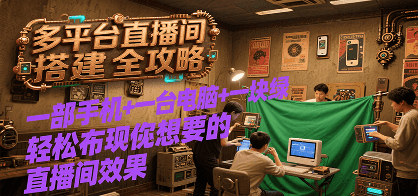 多平台直播间搭建全攻略，一部手机+一台电脑+一块绿布轻松实现你想要的直播间效果-中创项目网
