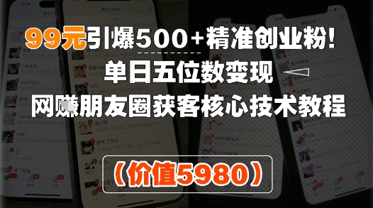 99元引爆500+精准创业粉！单日五位数变现，网创朋友圈获客核心技术教程-中创项目网