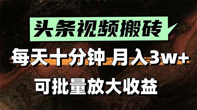 （15400期）头条视频搬砖，每天10分钟，小白轻松月入3万+，可批量放大收益-中创项目网