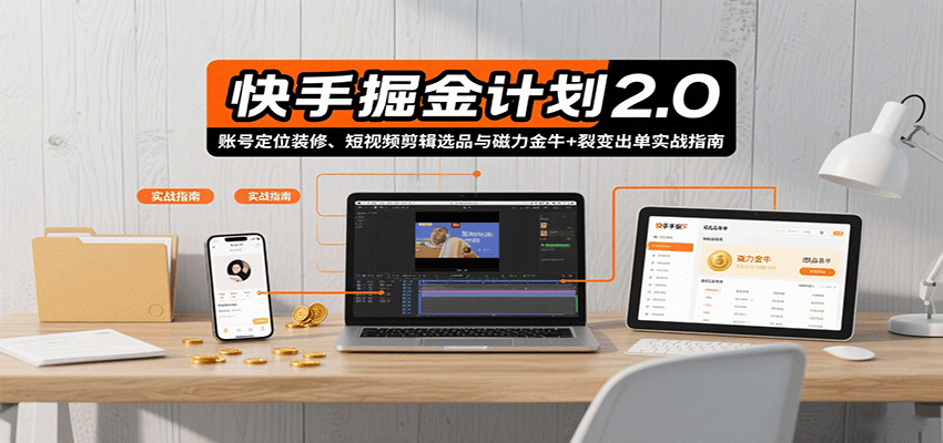 快手掘金计划2.0，账号定位装修、短视频剪辑选品与磁力金牛+裂变出单实战指南-中创项目网