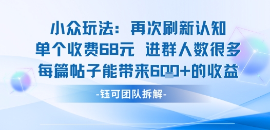 小众玩法再次刷新认知单个收费68米进群人数很多每篇帖子能带来6张的收益-中创项目网