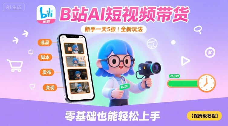 B站AI短视频带货，新手一天5张，全新玩法【保姆级教程】-中创项目网