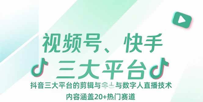 （15449期）视频号、快手、抖音三大平台的剪辑与数字人直播技术，内容涵盖20+热门赛道-中创项目网
