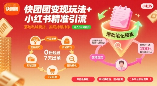 快团团变现玩法+小红书精准引流技巧，助你真正落地私域卖货，实现持续挣米-中创项目网