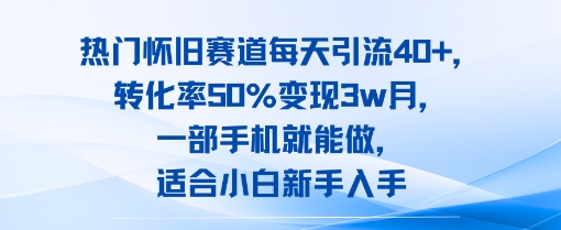 热门怀旧赛道每天引流40+，转化率50%月变现3w，一部手机就能做，适合小白新手入手-中创项目网