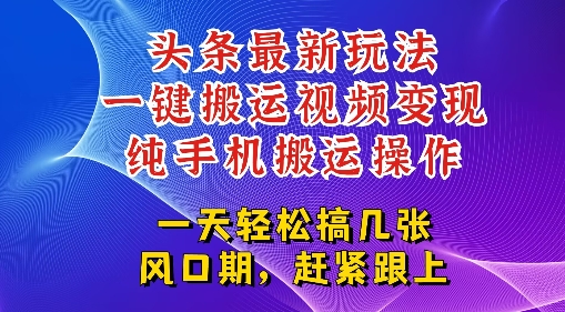今日头条最新玩法，一键搬运视频也能轻松变现，随随便便就爆百W流量，新风口新玩法-中创项目网