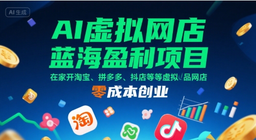 AI虚拟网店蓝海盈利项目，在家开淘宝、拼多多、抖店等虚拟品网店，零成本创业-中创项目网
