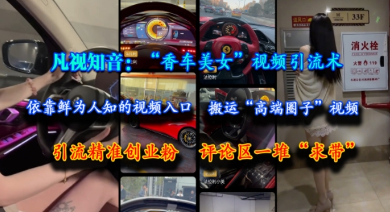 凡视知音：“香车美女”视频引流术，依靠鲜为人知的视频入口，搬运“高端圈子”视频，引流精准创业粉，评论区一堆“求带”-中创项目网