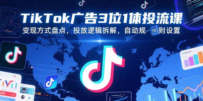 TikTok广告3位1体投流课，变现方式盘点，投放逻辑拆解，自动规则设置-中创项目网