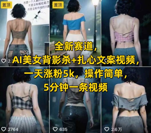 全新赛道，AI美女背影杀+扎心文案视频，一天涨粉5k，操作简单，5分钟一条视频-中创项目网