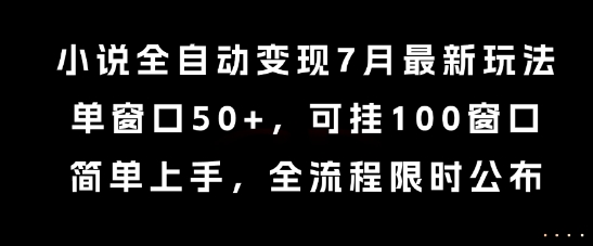小说全自动变现7月玩法，单窗口50+，可挂100窗口，简单上手，全流程限时公布【揭秘】-中创项目网