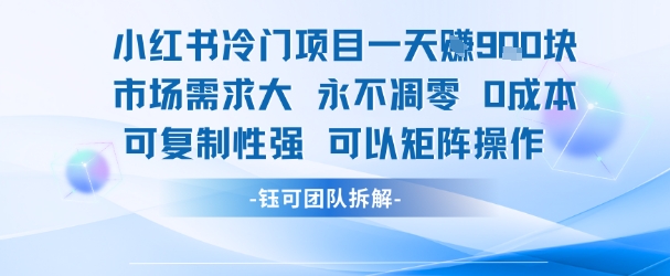 小红书冷门项目一天收益9张，市场需求大，0成本，可复制性强可以矩阵操作-中创项目网