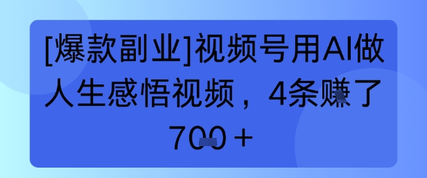 【爆款副业】视频号用 AI 做人生感悟视频，4 条挣了 7张+-中创项目网