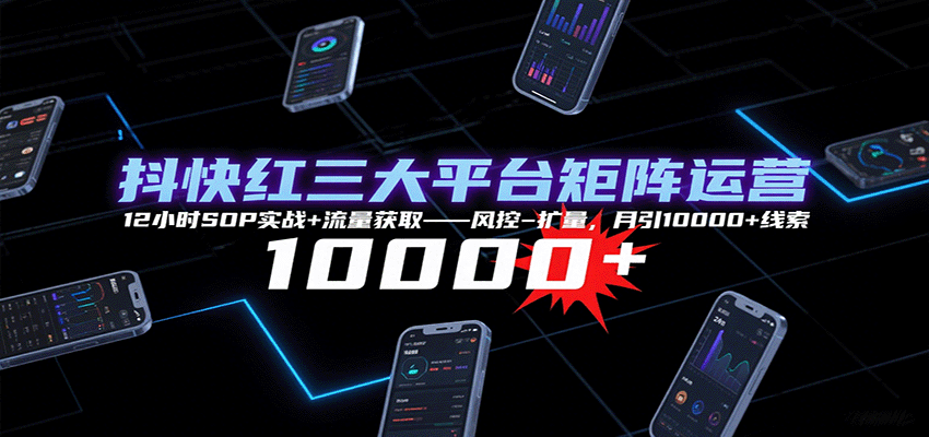 抖快红三大平台矩阵运营，12小时SOP实战+流量获取-风控-扩量，月引10000+线索-中创项目网
