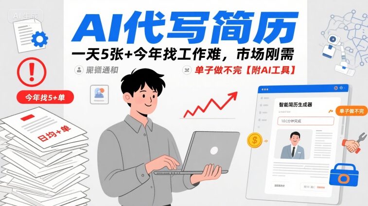 AI代写简历，一天5张+今年找工作难，市场刚需，单子做不完【附AI工具】-中创项目网