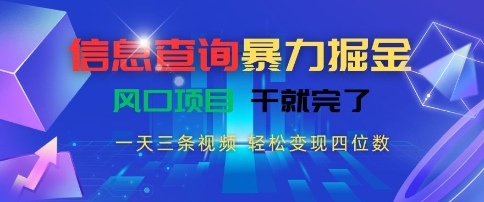 信息查询暴力掘金，一天三条视频，轻松变现四位数，风口项目干就完了【揭秘】-中创项目网