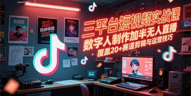 （15265期）三平台短视频实战课，数字人制作加半无人直播，覆盖20+赛道剪辑与运营技巧-中创项目网