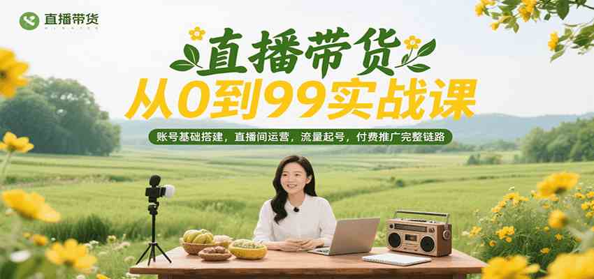 直播带货从0到99实战课，账号基础搭建，直播间运营，流量起号，付费推广完整链路-中创项目网
