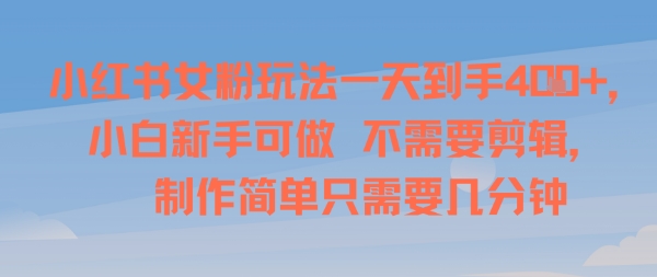 小红书女粉玩法一天到手4张，小白新手可做，不需要剪辑 制作简单只需要几分钟-中创项目网