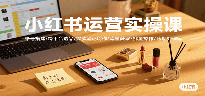 小红书运营实操课，账号搭建/跨平台选品/爆款笔记创作/流量获取/批量操作/违规处理等-中创项目网