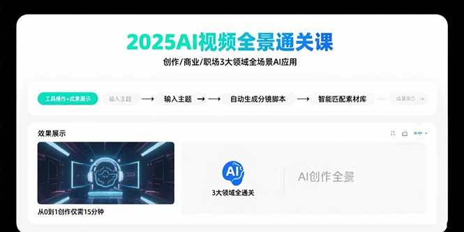 （15762期）2025AI视频全景通关课：涵盖创作/商业/职场3大领域 掌握AI全场景应用-中创项目网