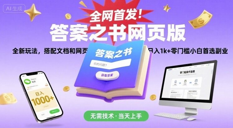 全网首发！答案之书网页版，全新玩法，搭配文档和网页，日入1k+零门槛小白首选副业【揭秘】-中创项目网