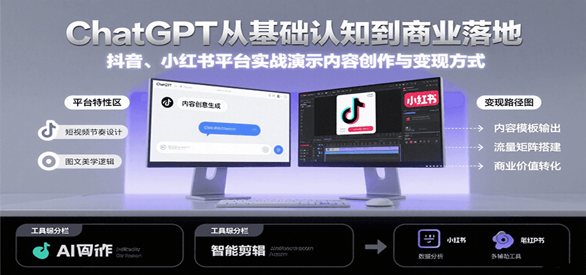 ChatGPT从基础认知到商业落地，实战演示抖音、小红书等平台的内容创作与变现-中创项目网