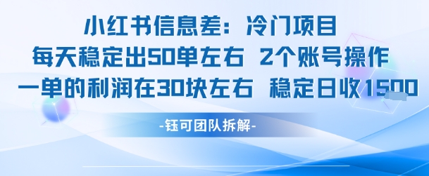 小红书信息差冷门项目一单利润30块每天稳定1.5k左右2个账号操作-中创项目网