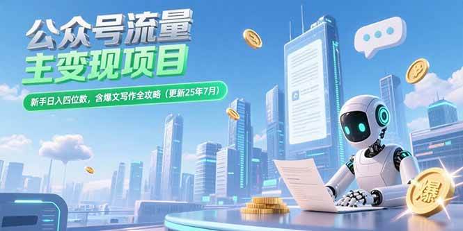 （15412期）公众号流量主变现项目，新手日入四位数，含爆文写作全攻略(更新25年7月)-中创项目网