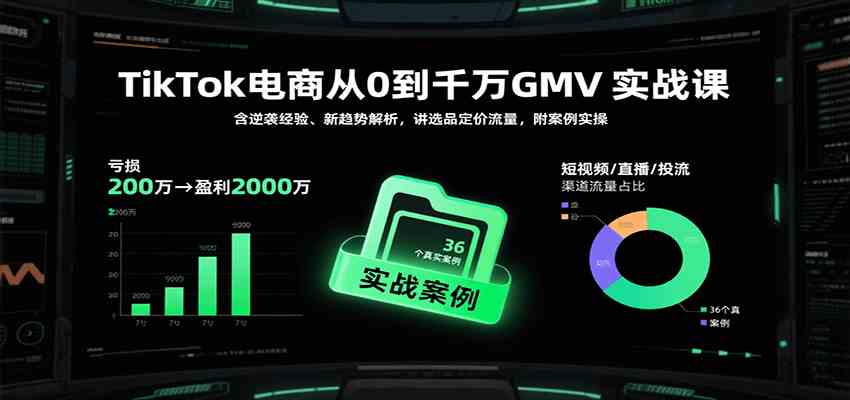 TikTok电商从0到千万GMV实战课，含逆袭经验、新趋势解析，讲选品定价流量，附案例实操-中创项目网