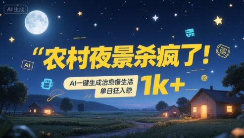 农村夜景杀疯了！AI一键生成治愈系慢生活，单日狂入1k+-中创项目网