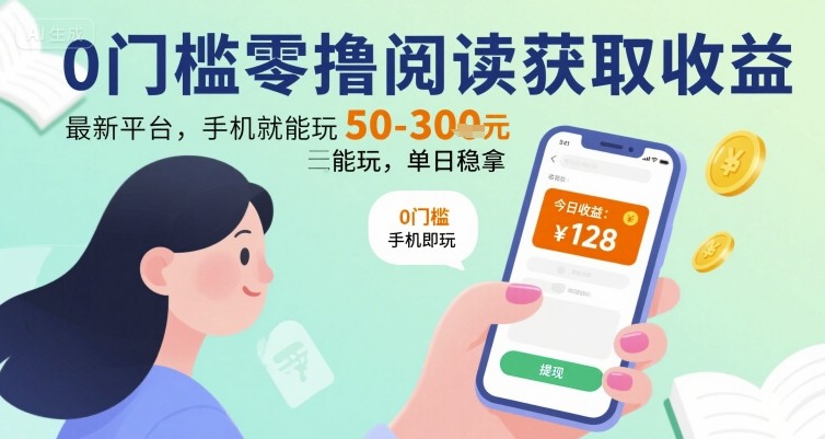 0门槛零撸阅读获取收益：最新平台，手机就能玩，单日稳拿 50-3张 【揭秘】-中创项目网