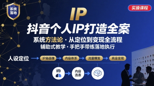 抖音个人IP系统落地实操大课，实操课程，辅助落地-中创项目网