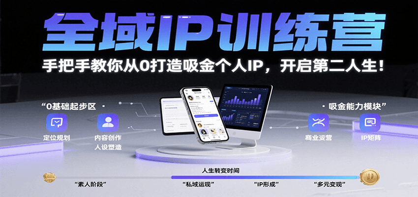 全域IP训练营，手把手教你从0打造吸金个人IP，开启第二人生！-中创项目网