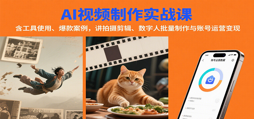 AI视频制作实战：含工具使用、爆款案例，讲拍摄剪辑、数字人批量制作与账号运营变现-中创项目网
