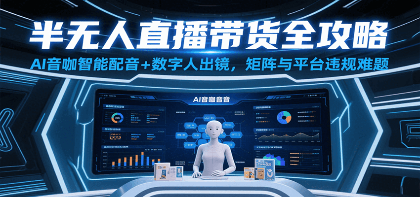 半无人直播带货全攻略：AI音咖智能配音+数字人出镜，解决账号矩阵与平台违规难题-中创项目网