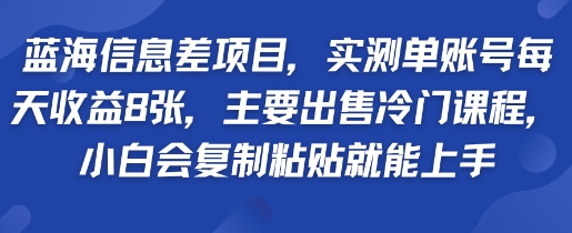 蓝海信息差项目，实测单账号每天收益多张，主要出售冷门课程，小白会复制粘贴就能上手-中创项目网