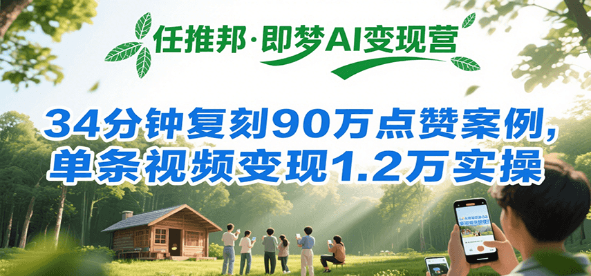 任推邦·即梦AI变现营，34分钟复刻90万点赞案例，单条视频变现1.2万实操-中创项目网