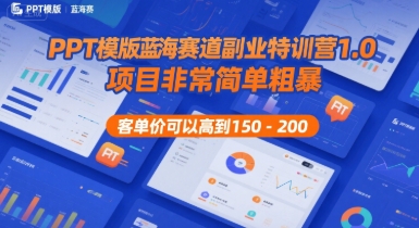PPT模版蓝海赛道副业特训营1.0，项目非常简单粗暴，客单价可以高到150-200-中创项目网