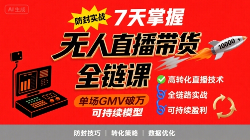 无人直播带货全链防封实战课，7天掌握高转化直播技术，实现单场GMV破万可持续模型-中创项目网